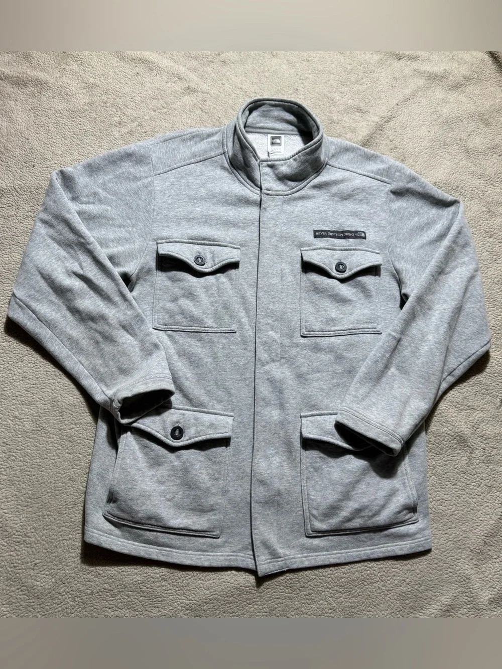 The North Face‎ Jacket Mens XL Gray Full Zip Snap Buttons Fleece Lined Pockets